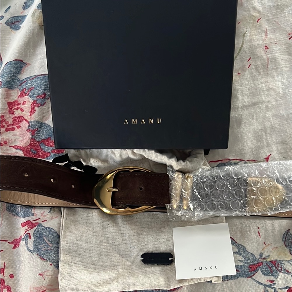Amanu Grumeti Gold Buckle Chocolate Brown Suede  Belt